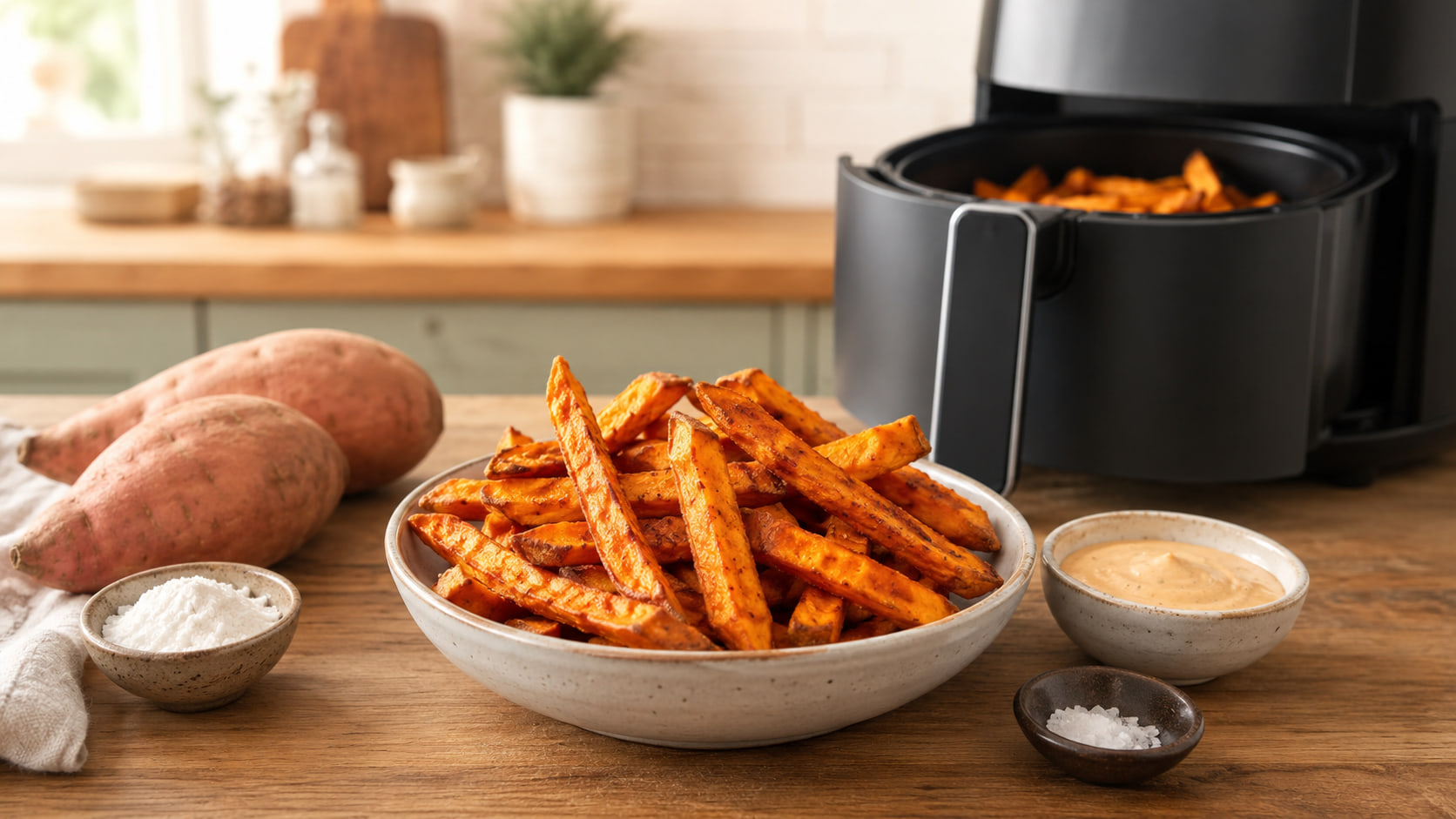 Zoete aardappelfriet uit de airfryer: echt krokant