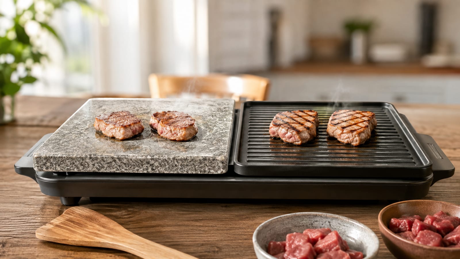 Steengrill of bakplaat bij gourmetten: wat bakt beter?