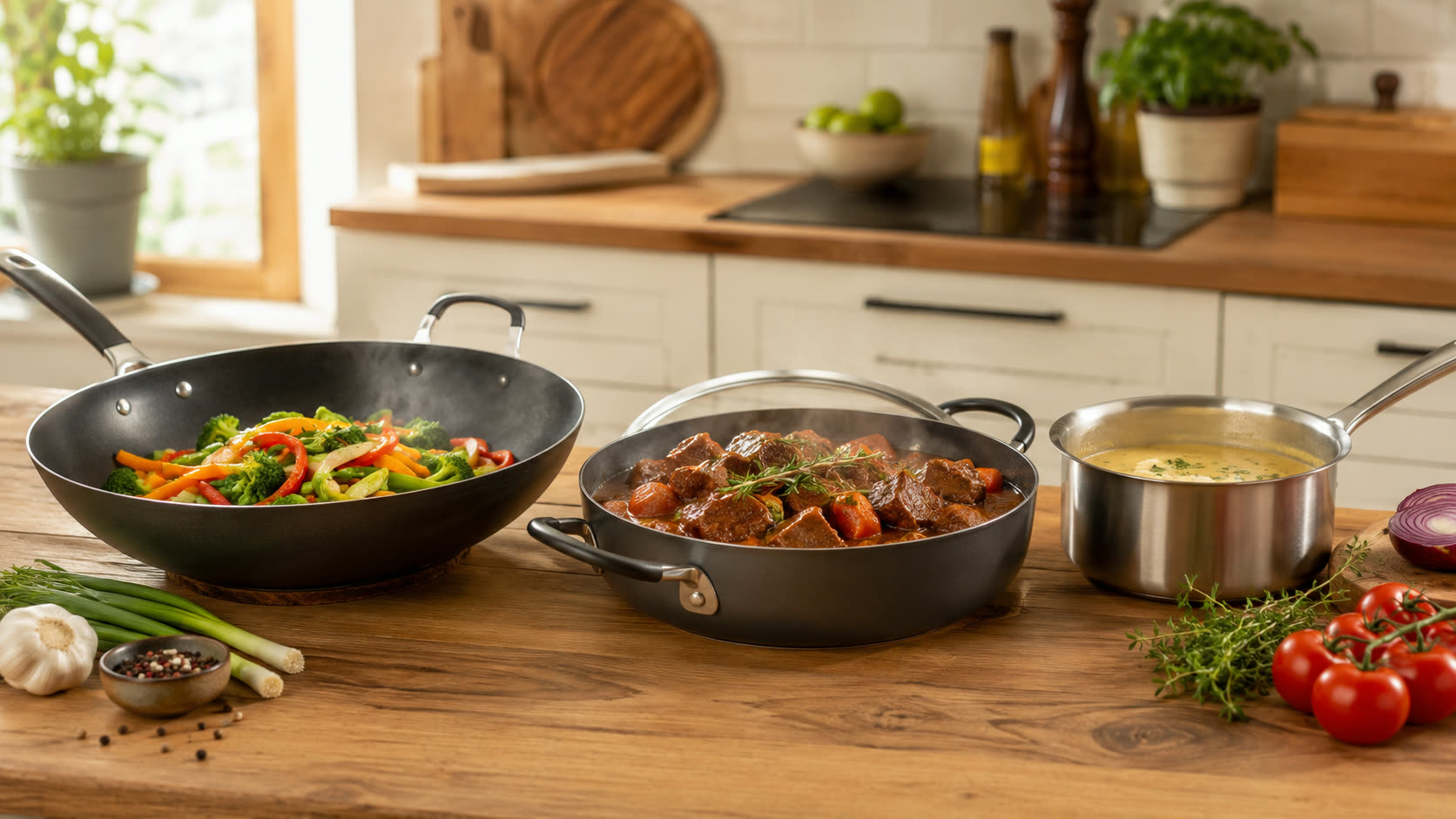 Welke pan gebruik je voor wokken, sudderen en sauzen?