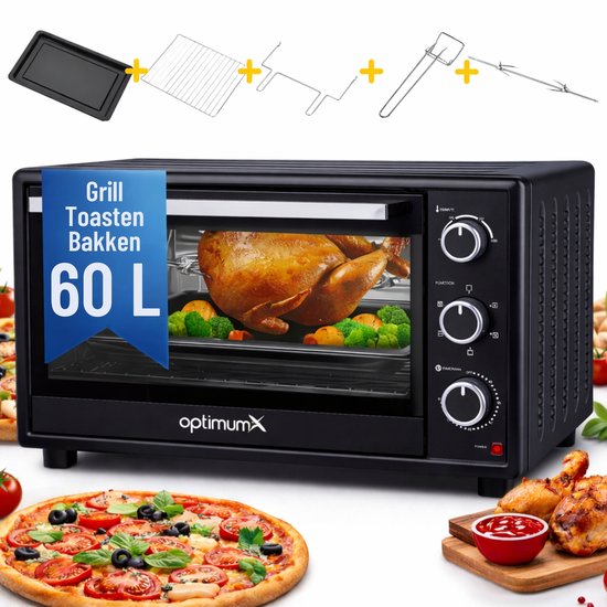 OptimumX Vrijstaande Oven 60 liter met draaispit